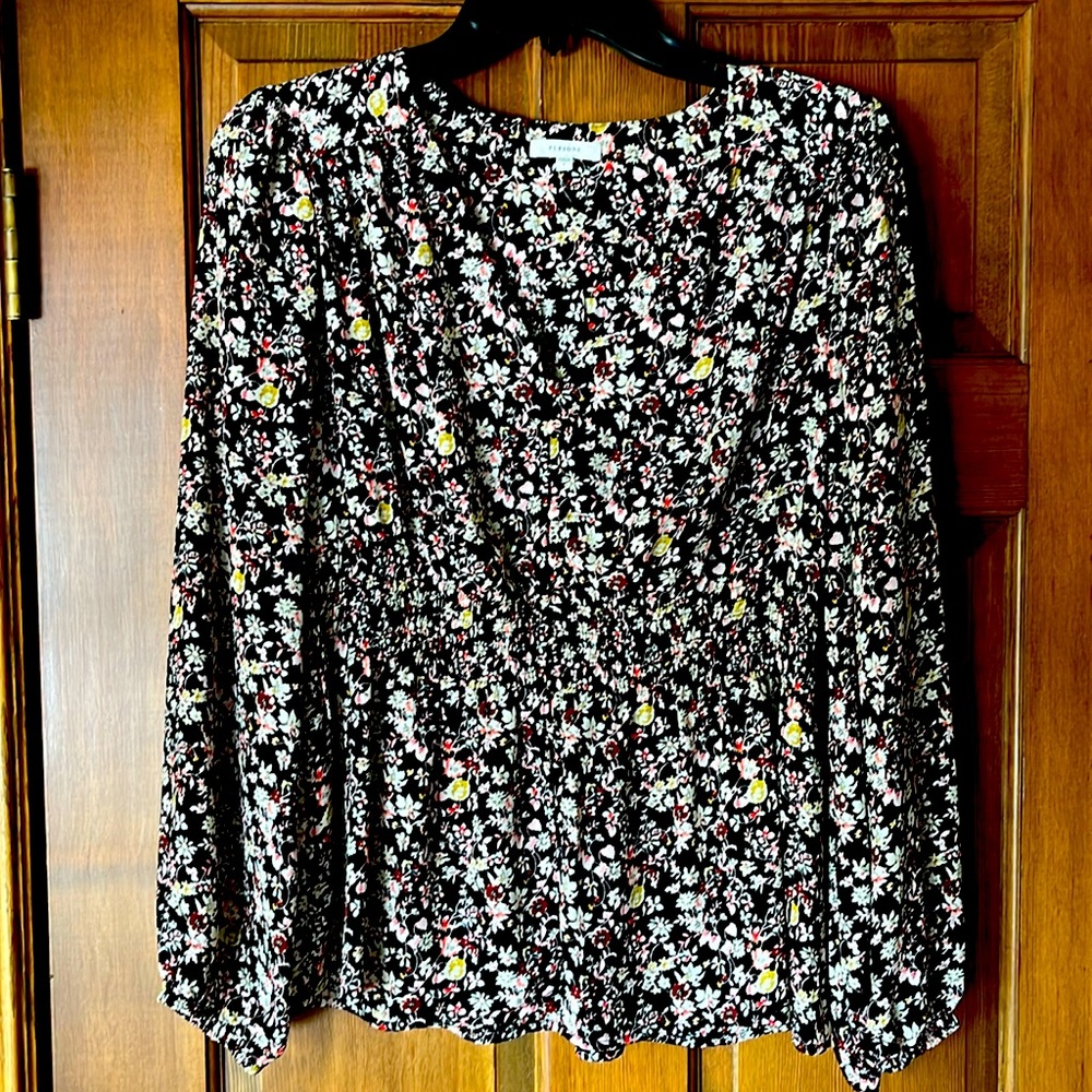 Pleione black multi colored floral blouse